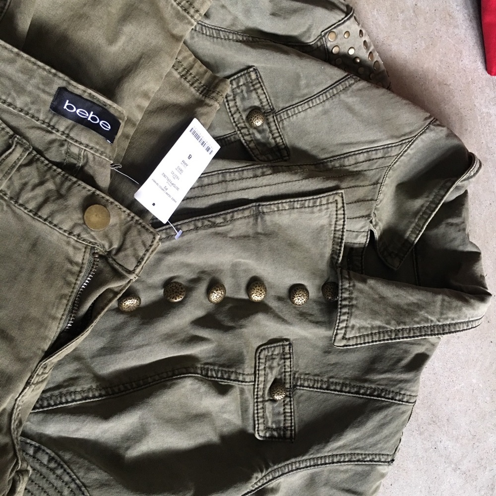 Bebe 2 piece army green jacket and pants